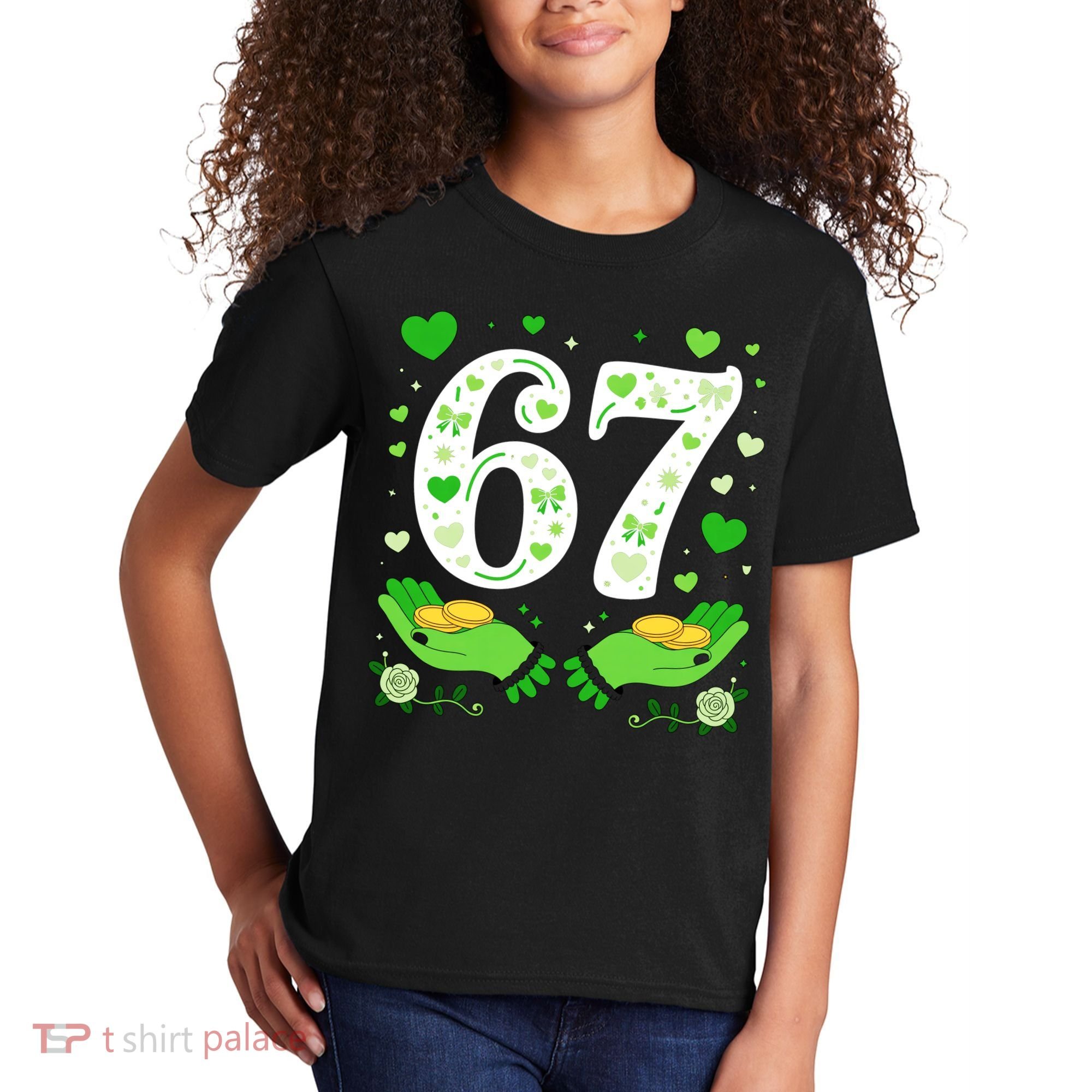 67 St Patricks Day Shamrock Clover Hands 6-7 Meme Kids T-Shirt