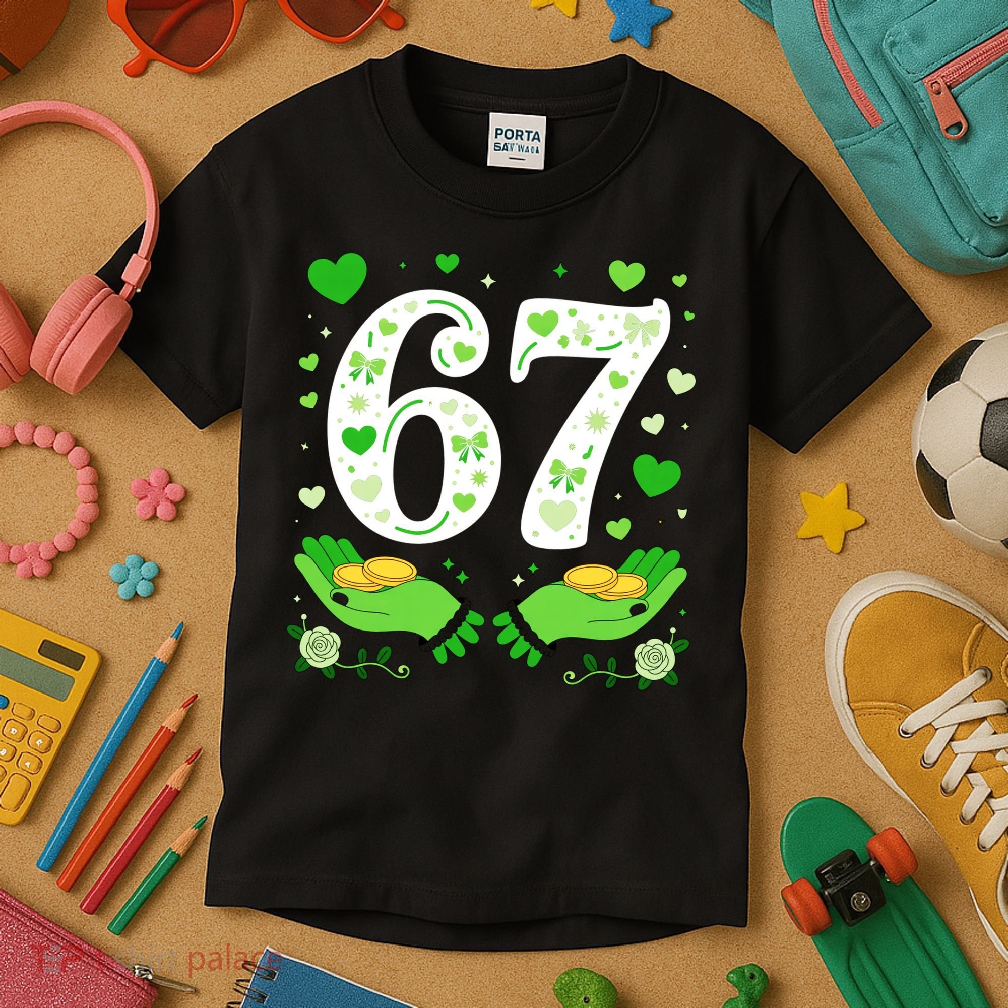 67 St Patricks Day Shamrock Clover Hands 6-7 Meme Kids T-Shirt