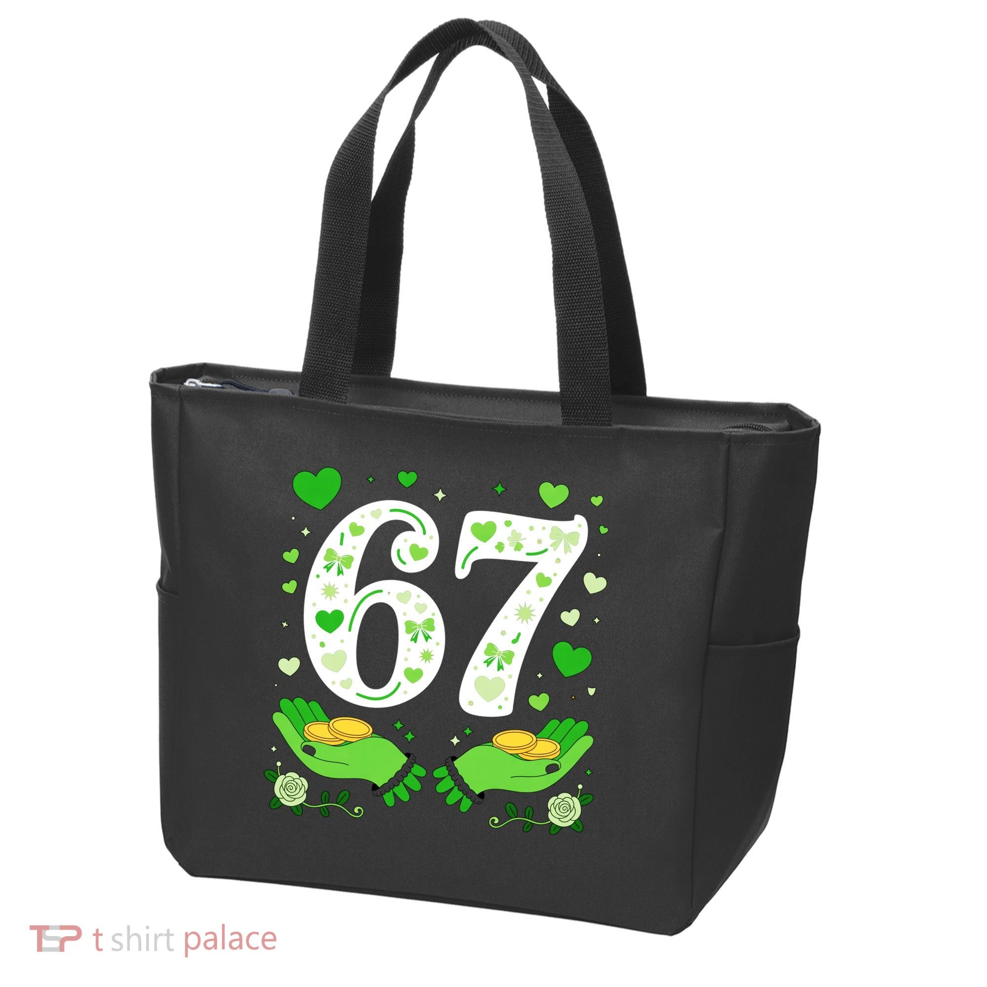 67 St Patricks Day Shamrock Clover Hands 6-7 Meme Tote Bag