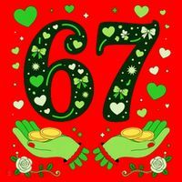 67 St Patricks Day Shamrock Clover Hands 6-7 Meme Santa Hat thumb 1