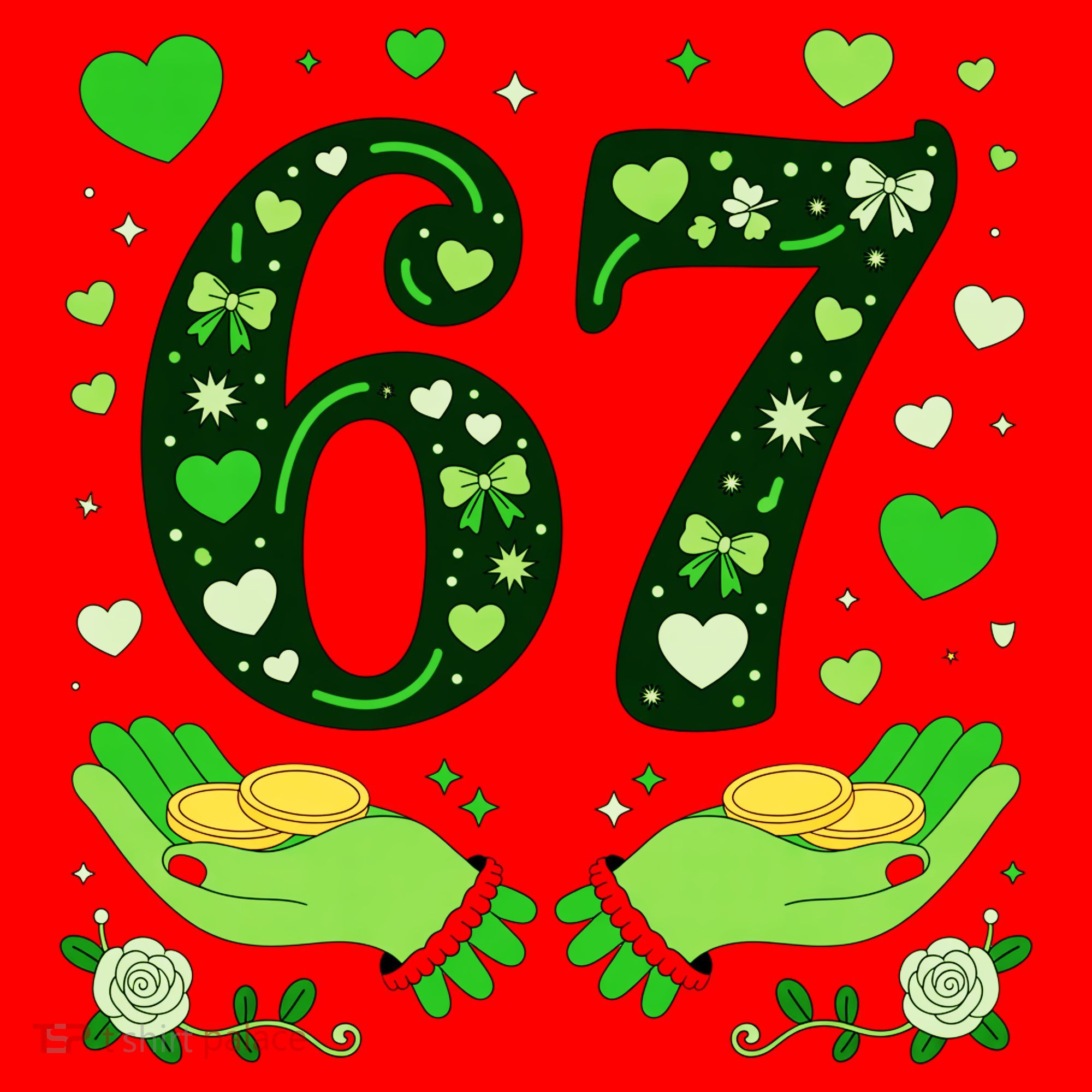 67 St Patricks Day Shamrock Clover Hands 6-7 Meme Santa Hat
