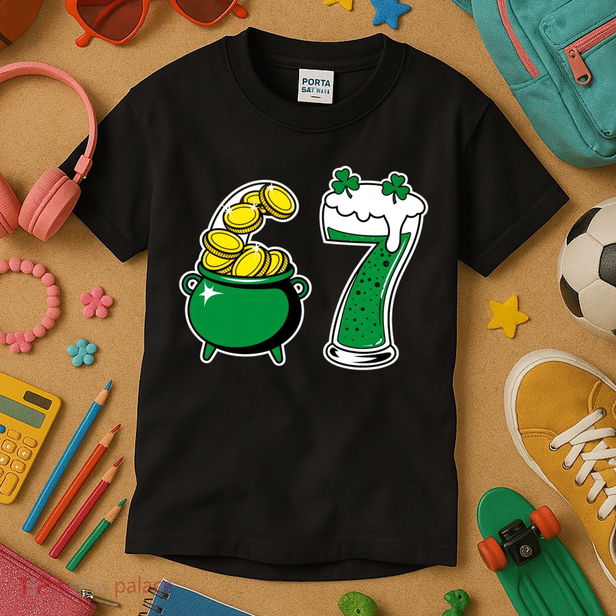 67 St Patrick’s Day Six Seven Meme Pot Of Gold Kids T-Shirt