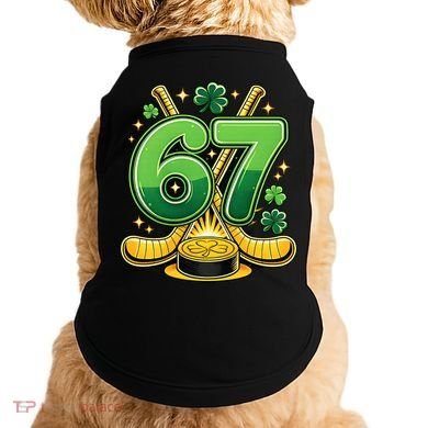 67 St Patricks Day Hockey Clover 6-7 Meme Doggie Tank