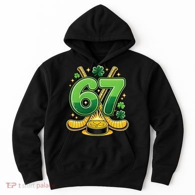 67 St Patricks Day Hockey Clover 6-7 Meme Hoodie