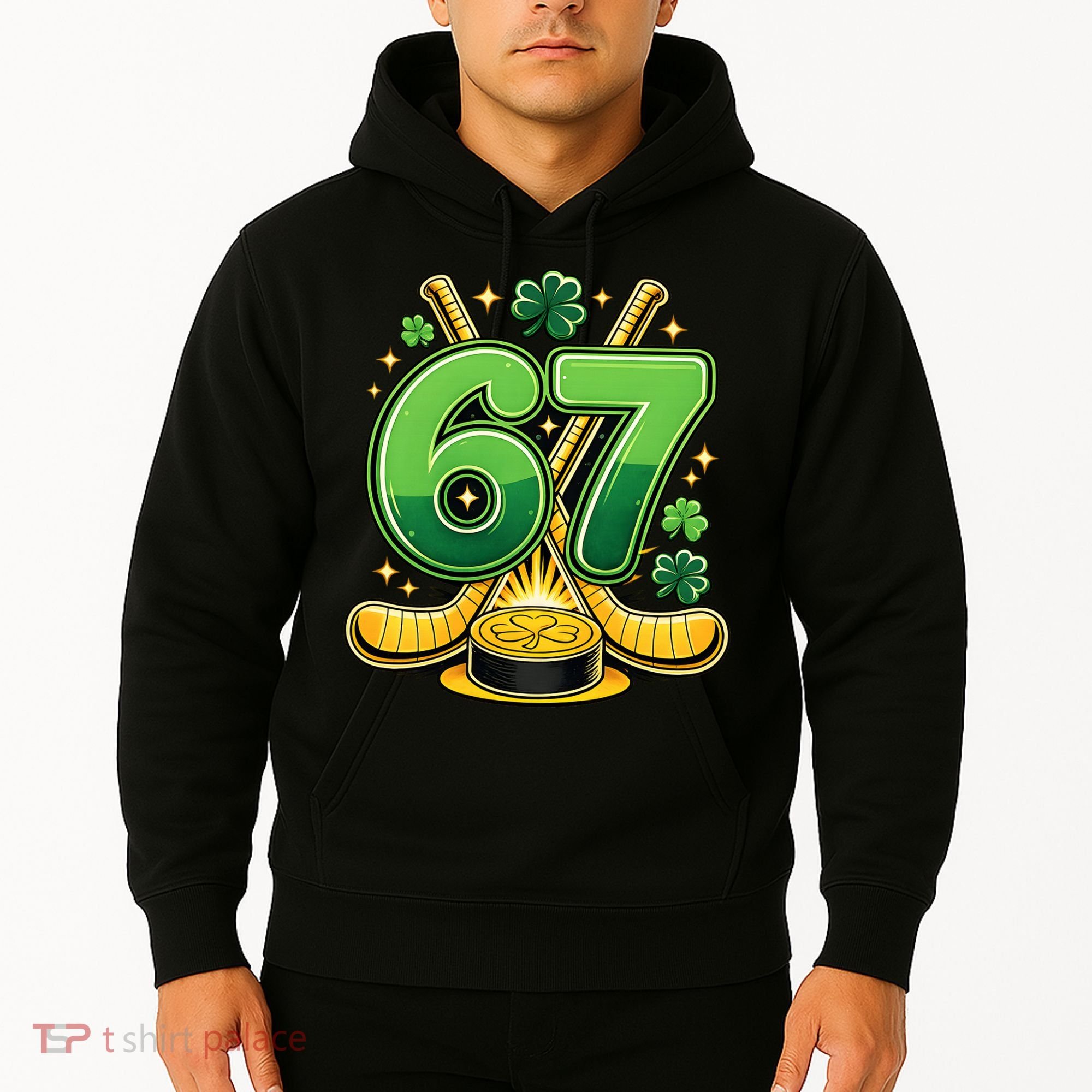 67 St Patricks Day Hockey Clover 6-7 Meme Hoodie