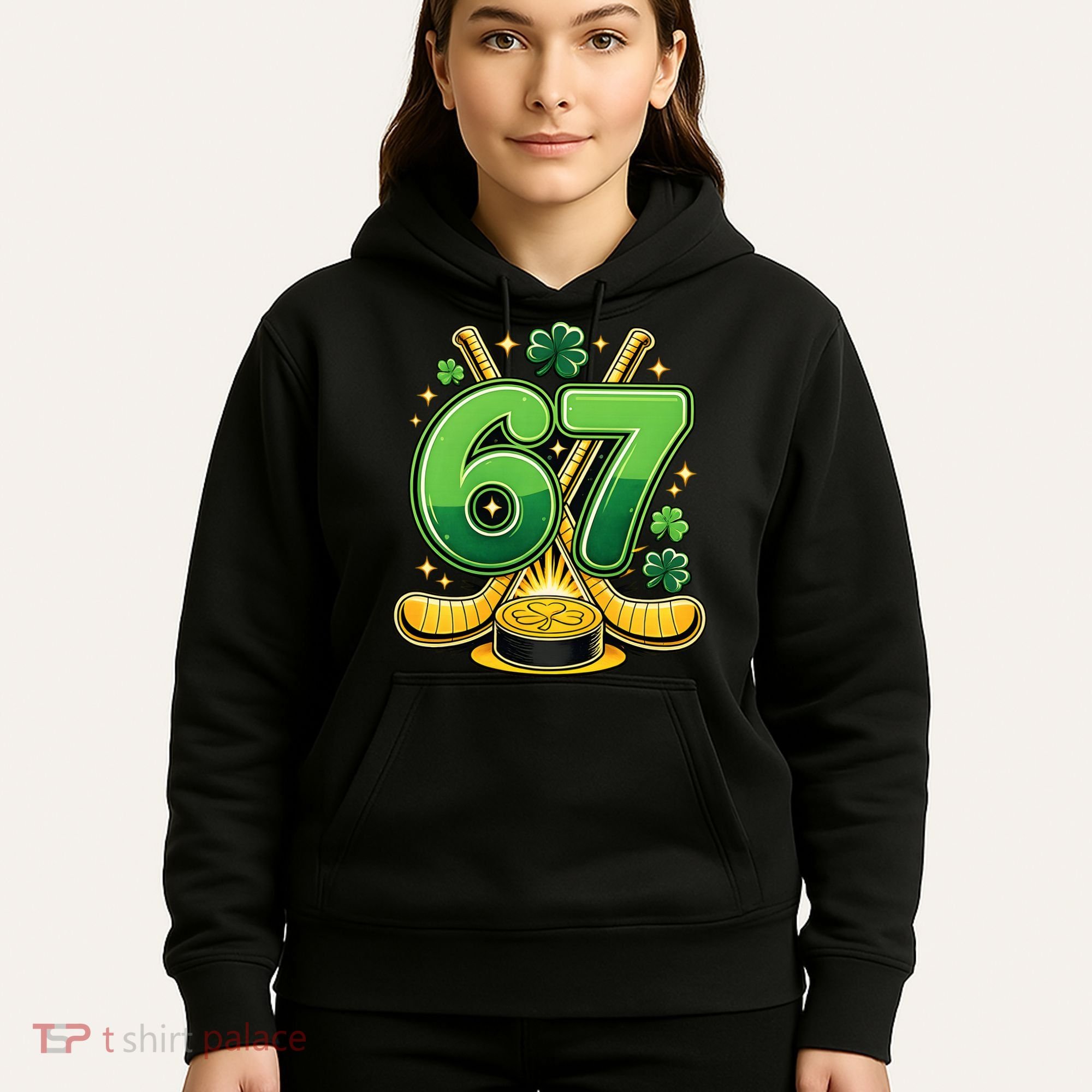 67 St Patricks Day Hockey Clover 6-7 Meme Hoodie