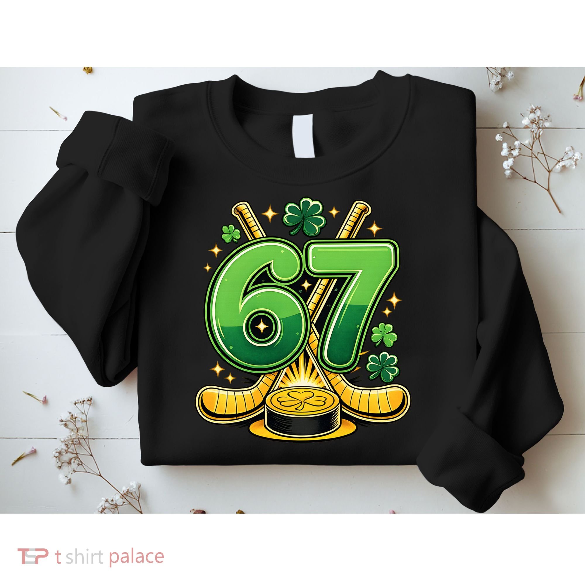 67 St Patricks Day Hockey Clover 6-7 Meme Sweatshirt