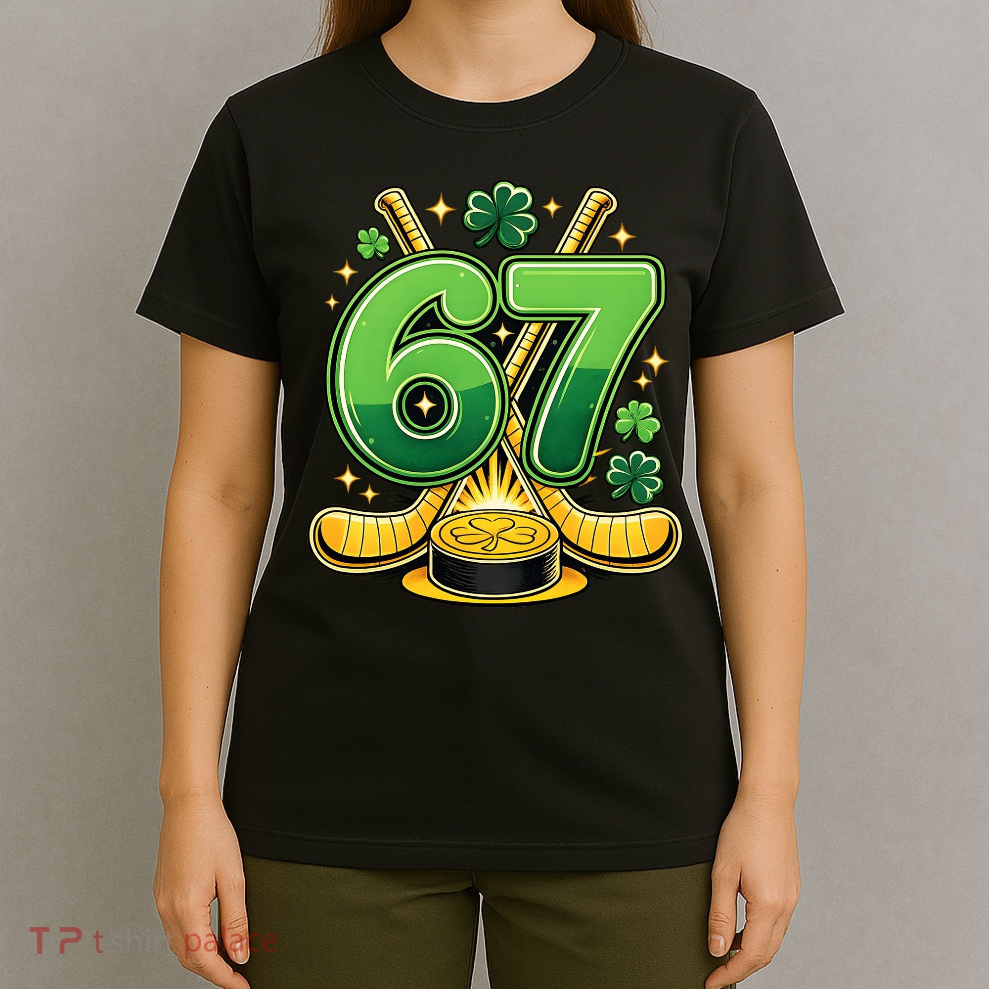67 St Patricks Day Hockey Clover 6-7 Meme T-Shirt