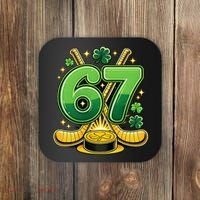 67 St Patricks Day Hockey Clover 6-7 Meme Coaster thumb 0