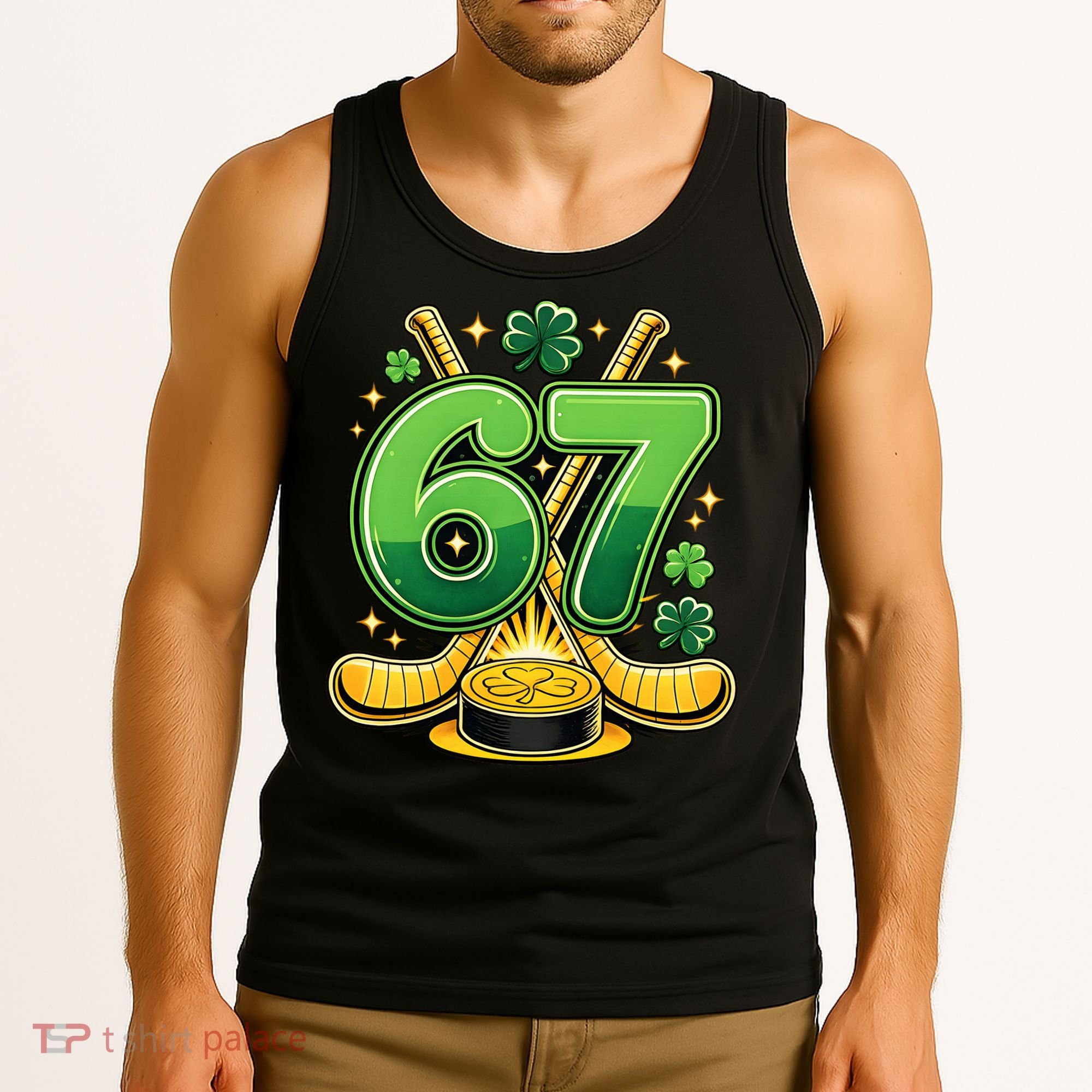 67 St Patricks Day Hockey Clover 6-7 Meme Tank Top