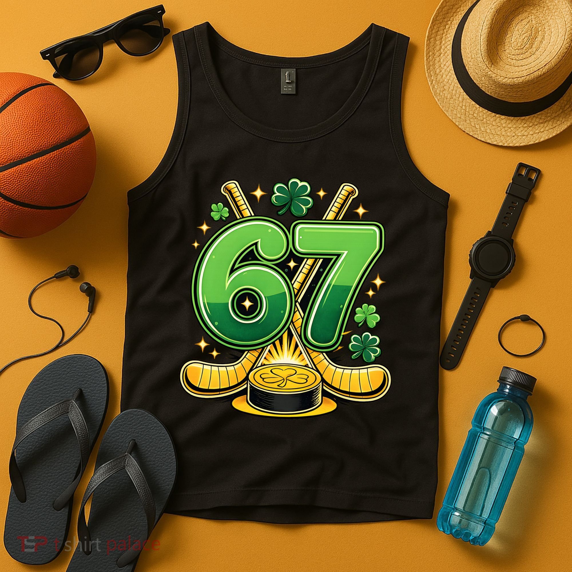 67 St Patricks Day Hockey Clover 6-7 Meme Tank Top