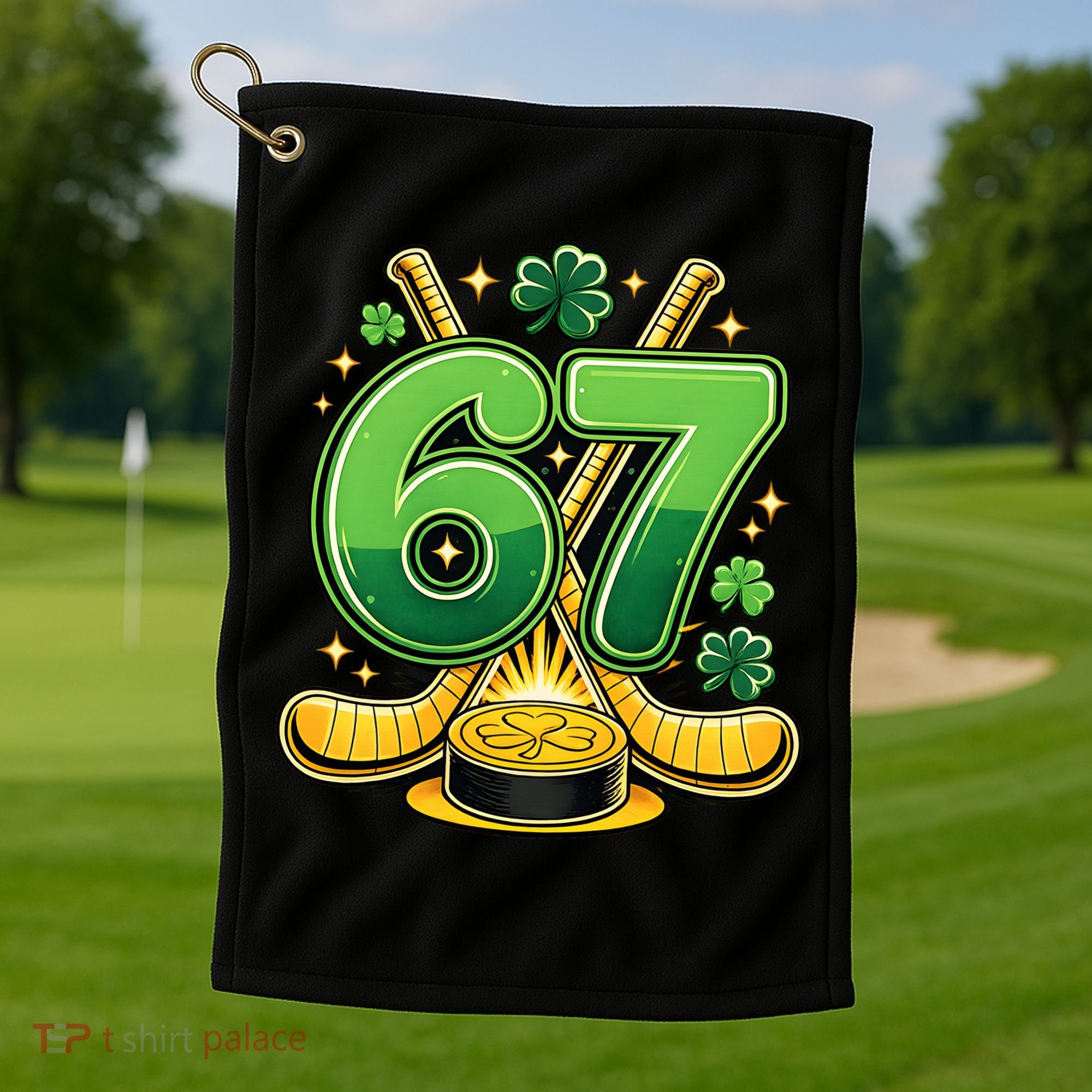 67 St Patricks Day Hockey Clover 6-7 Meme Golf Towel