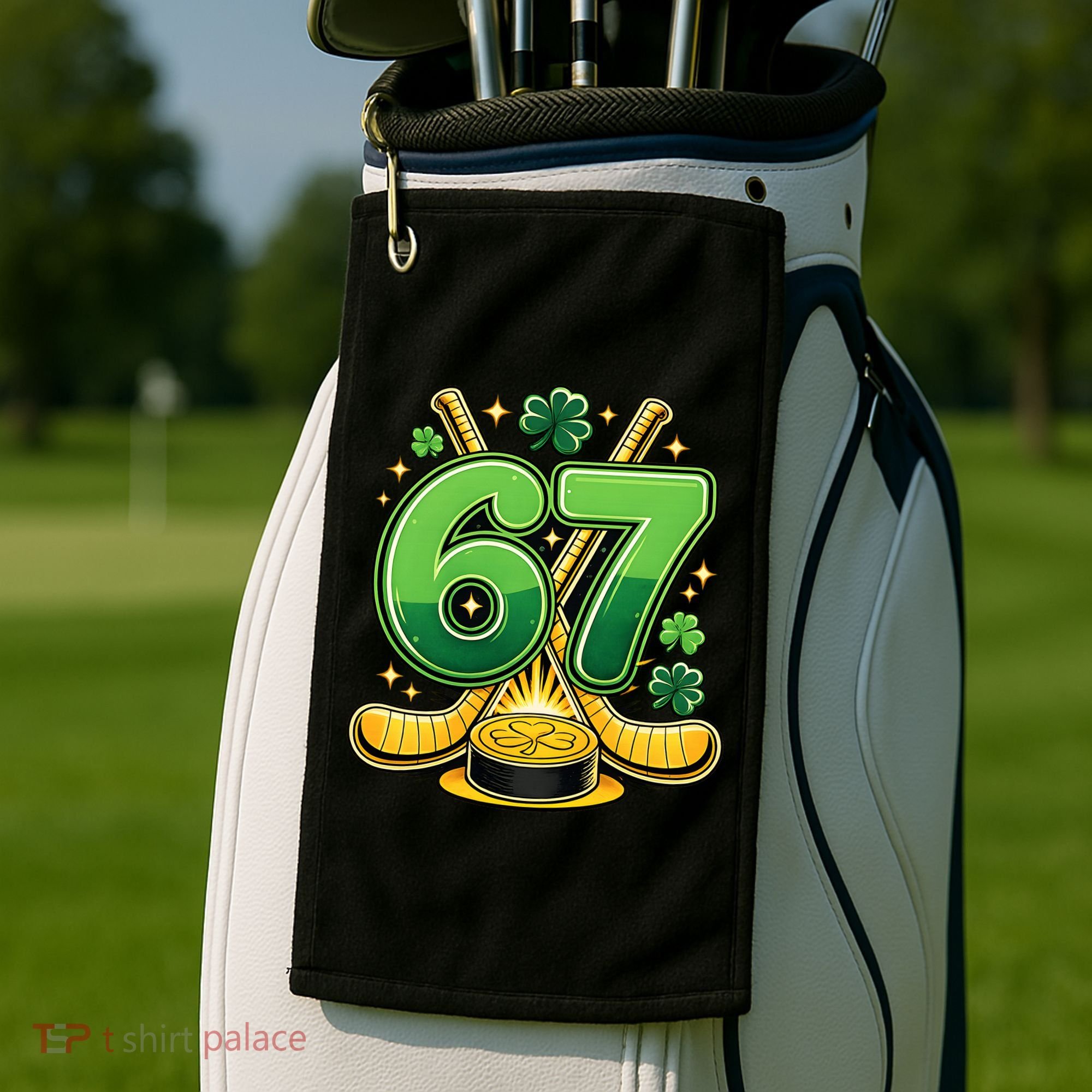 67 St Patricks Day Hockey Clover 6-7 Meme Golf Towel