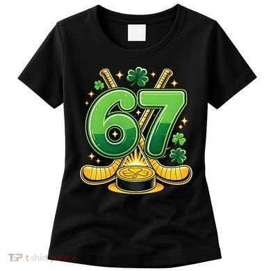 67 St Patricks Day Hockey Clover 6-7 Meme Women's T-Shirt