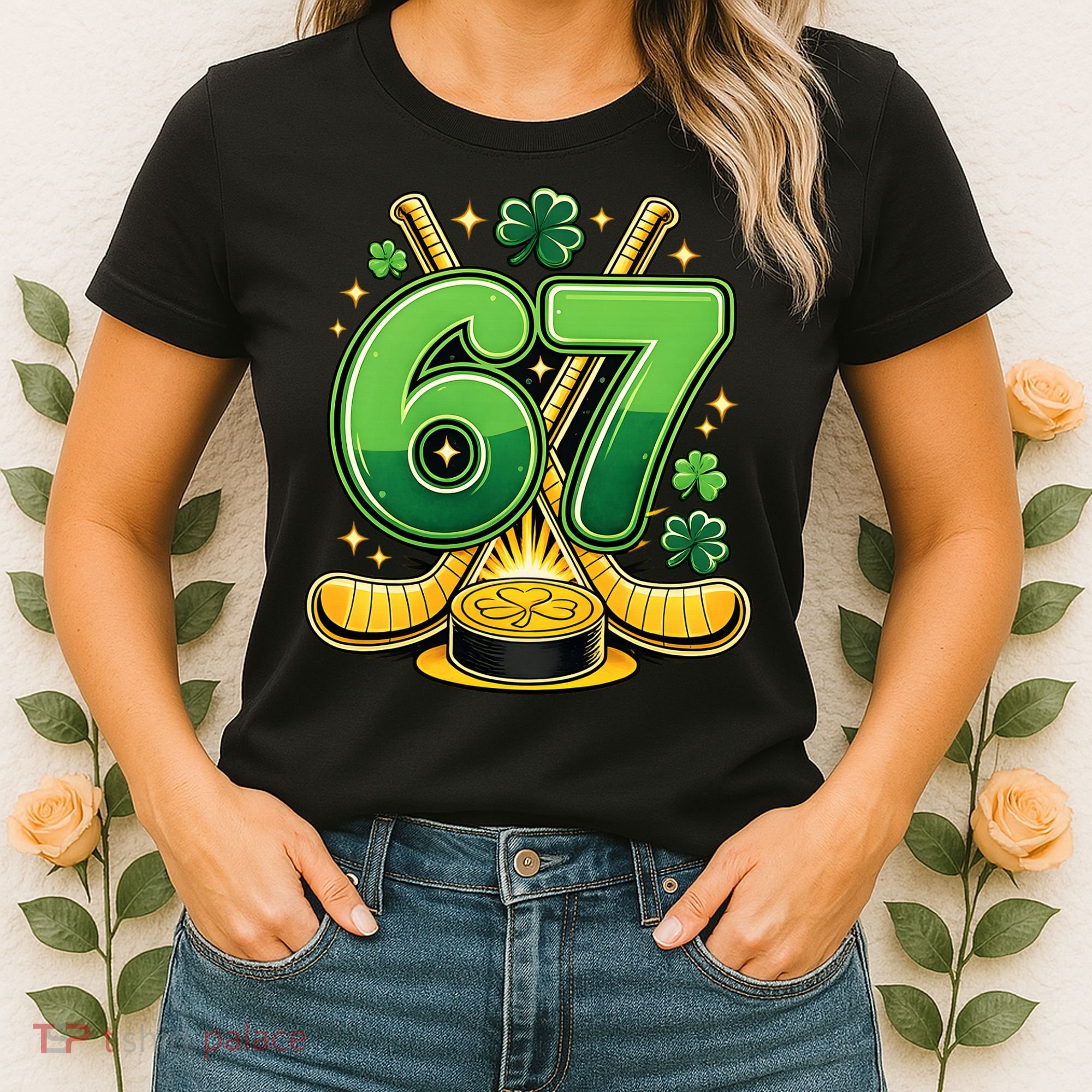 67 St Patricks Day Hockey Clover 6-7 Meme Women's T-Shirt