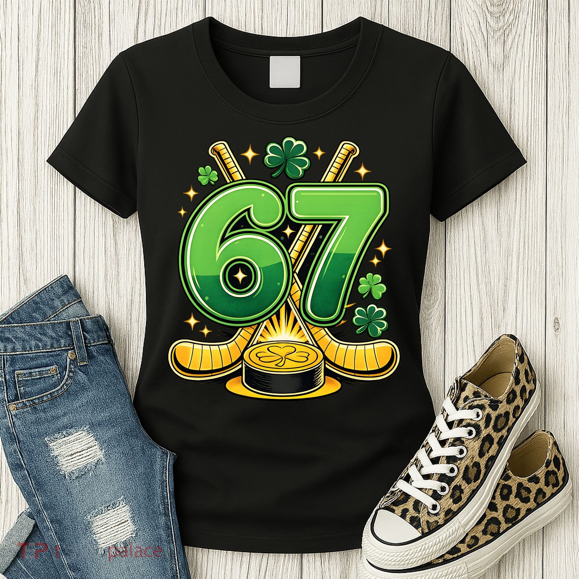67 St Patricks Day Hockey Clover 6-7 Meme Women's T-Shirt