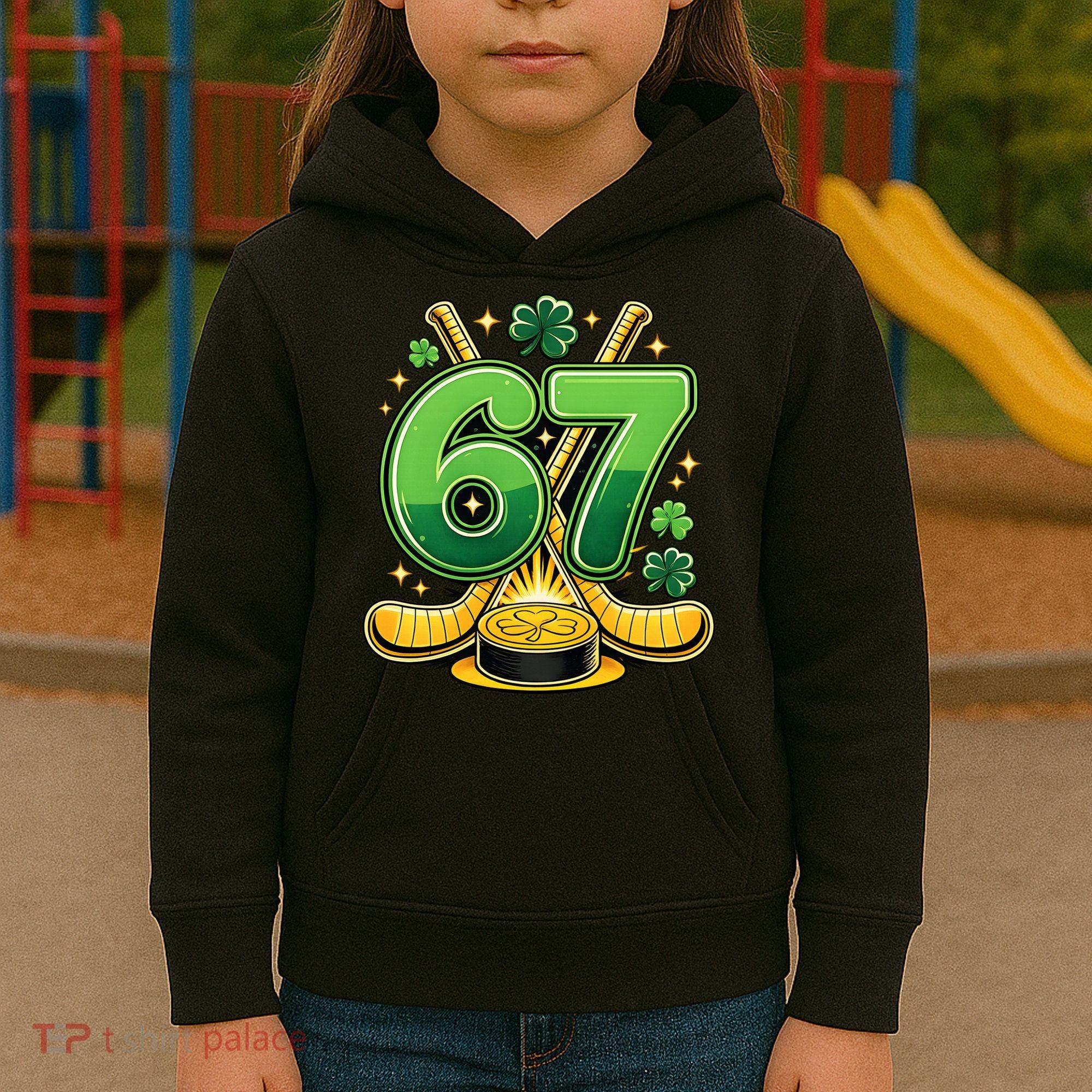 67 St Patricks Day Hockey Clover 6-7 Meme Kids Hoodie