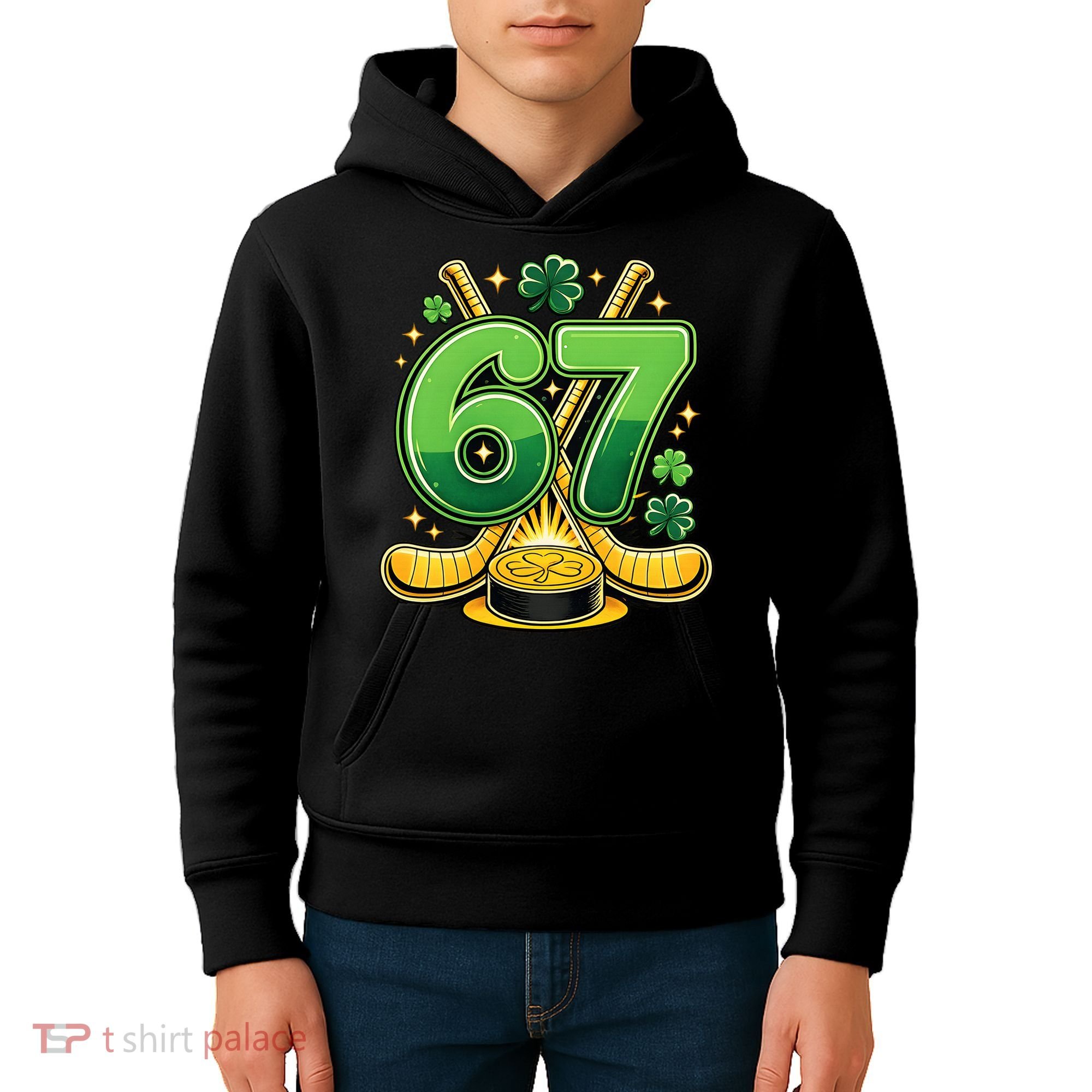 67 St Patricks Day Hockey Clover 6-7 Meme Kids Hoodie