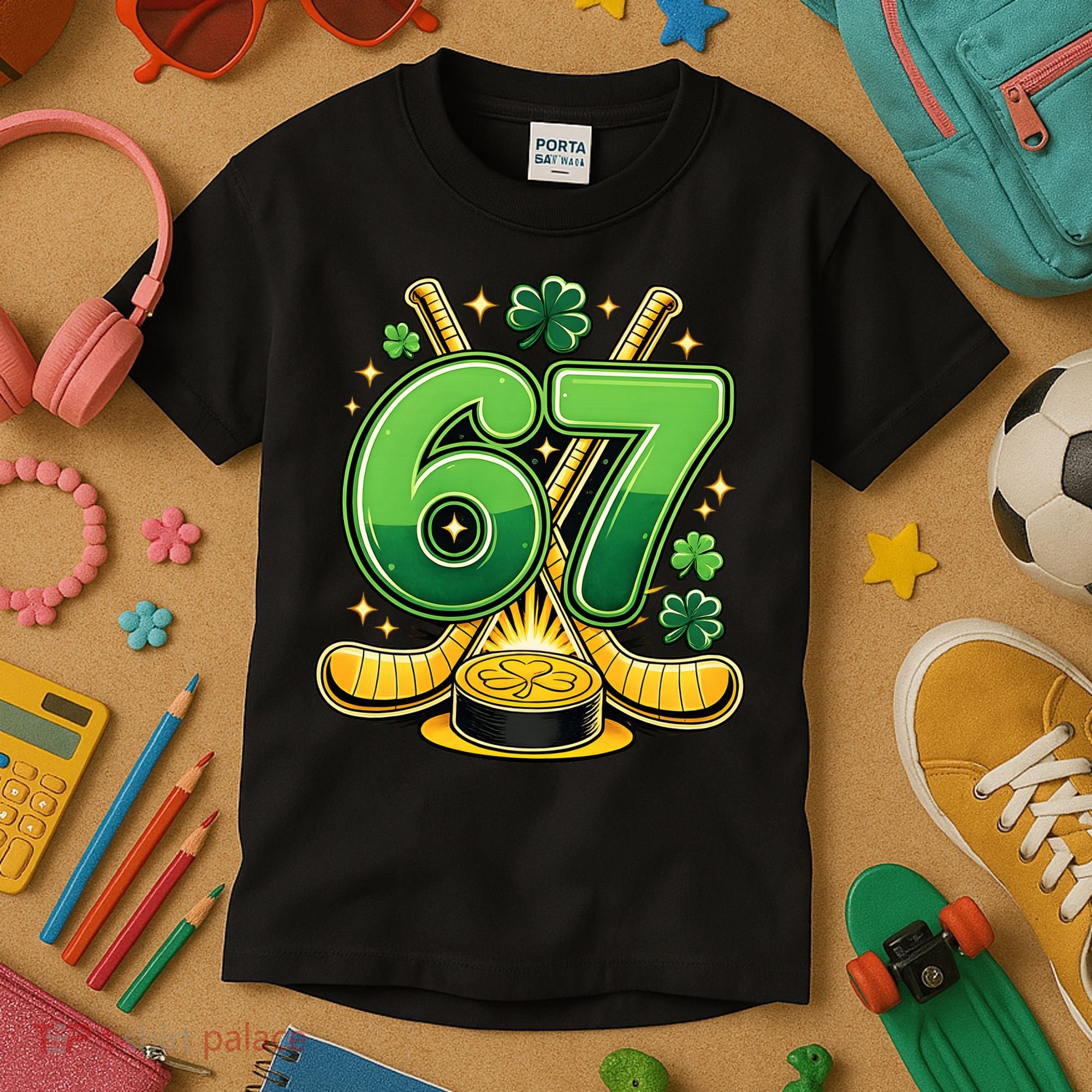 67 St Patricks Day Hockey Clover 6-7 Meme Kids T-Shirt