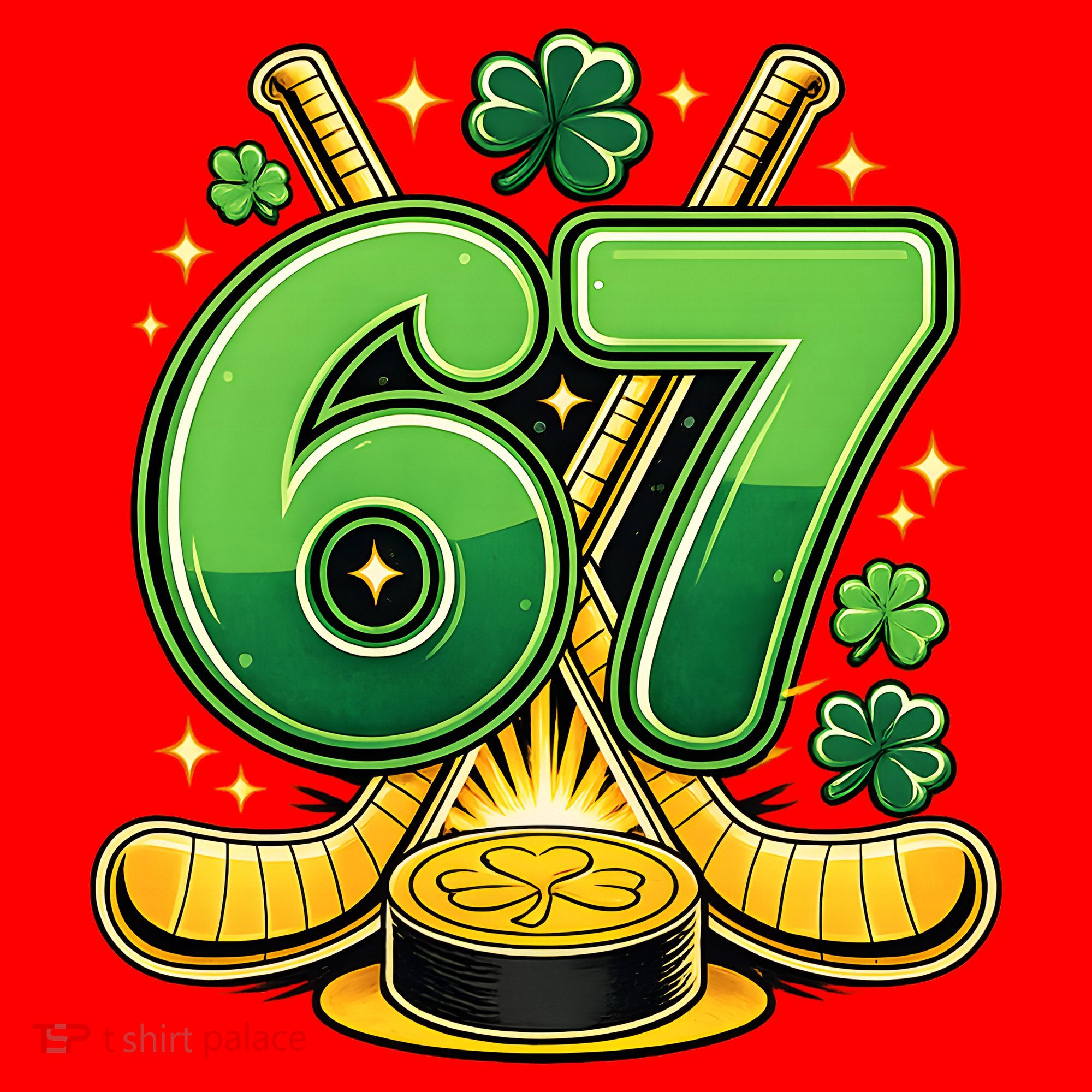 67 St Patricks Day Hockey Clover 6-7 Meme Santa Hat