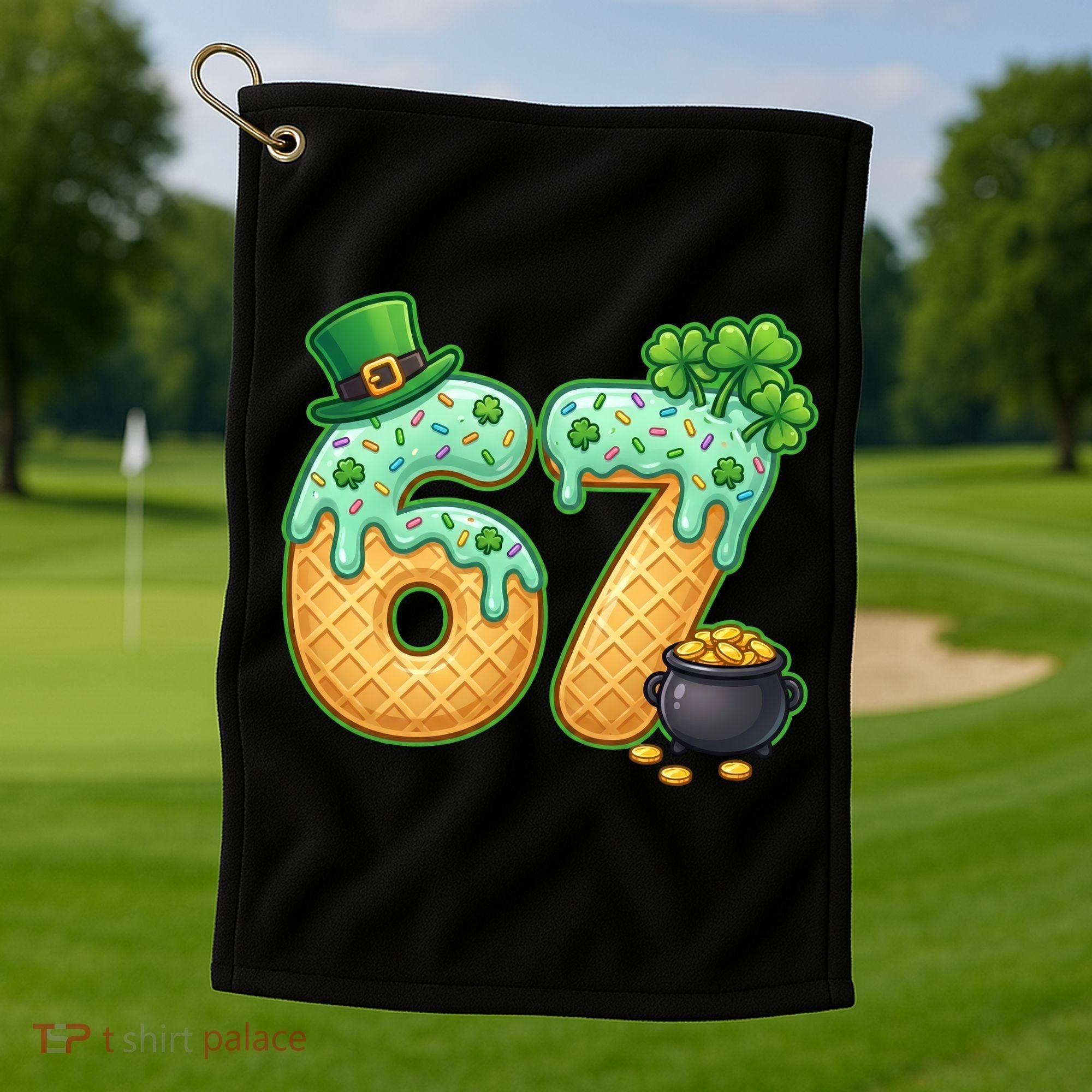 67 St Patricks Day 6-7 Meme Donut Ice Cream Drip Golf Towel