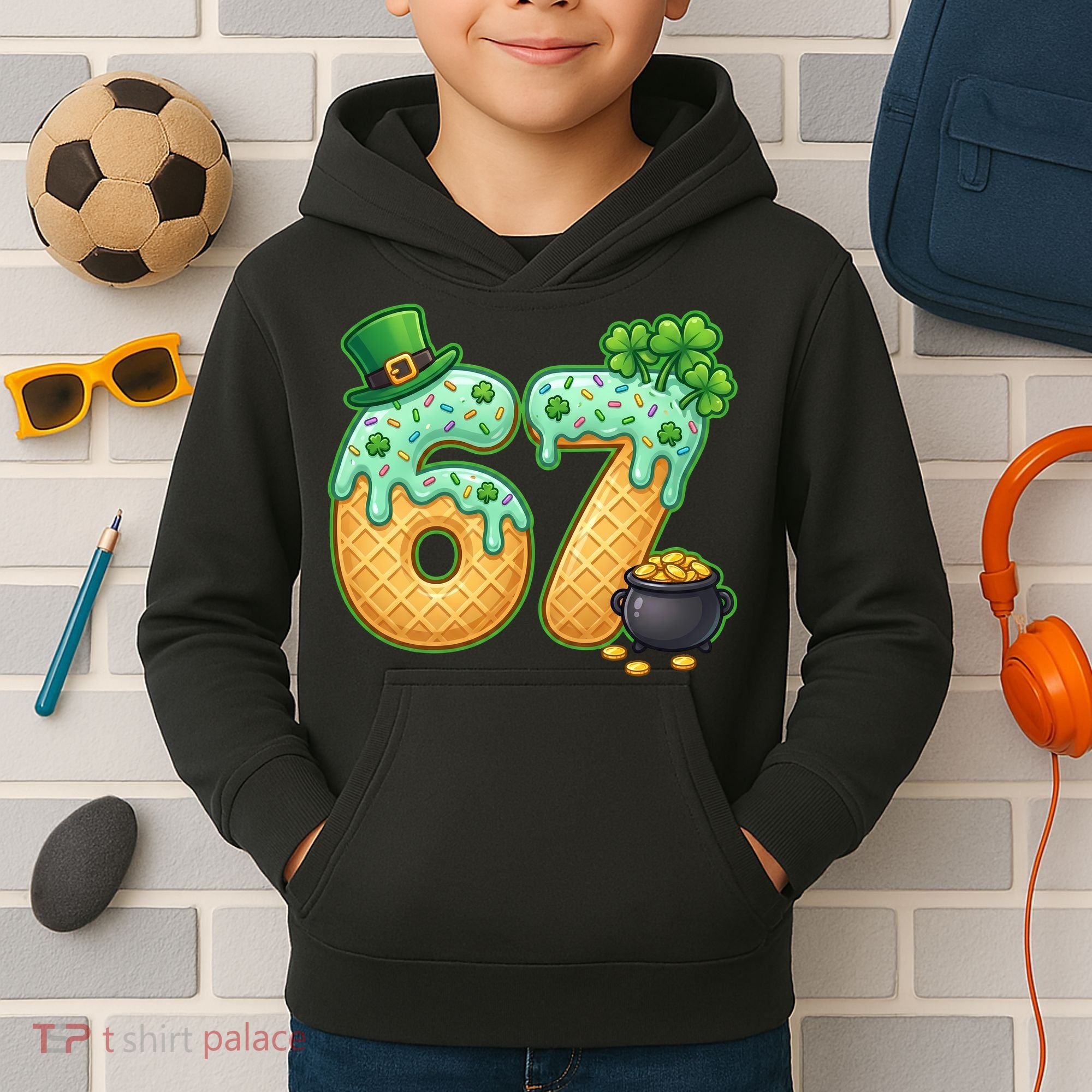 67 St Patricks Day 6-7 Meme Donut Ice Cream Drip Kids Hoodie