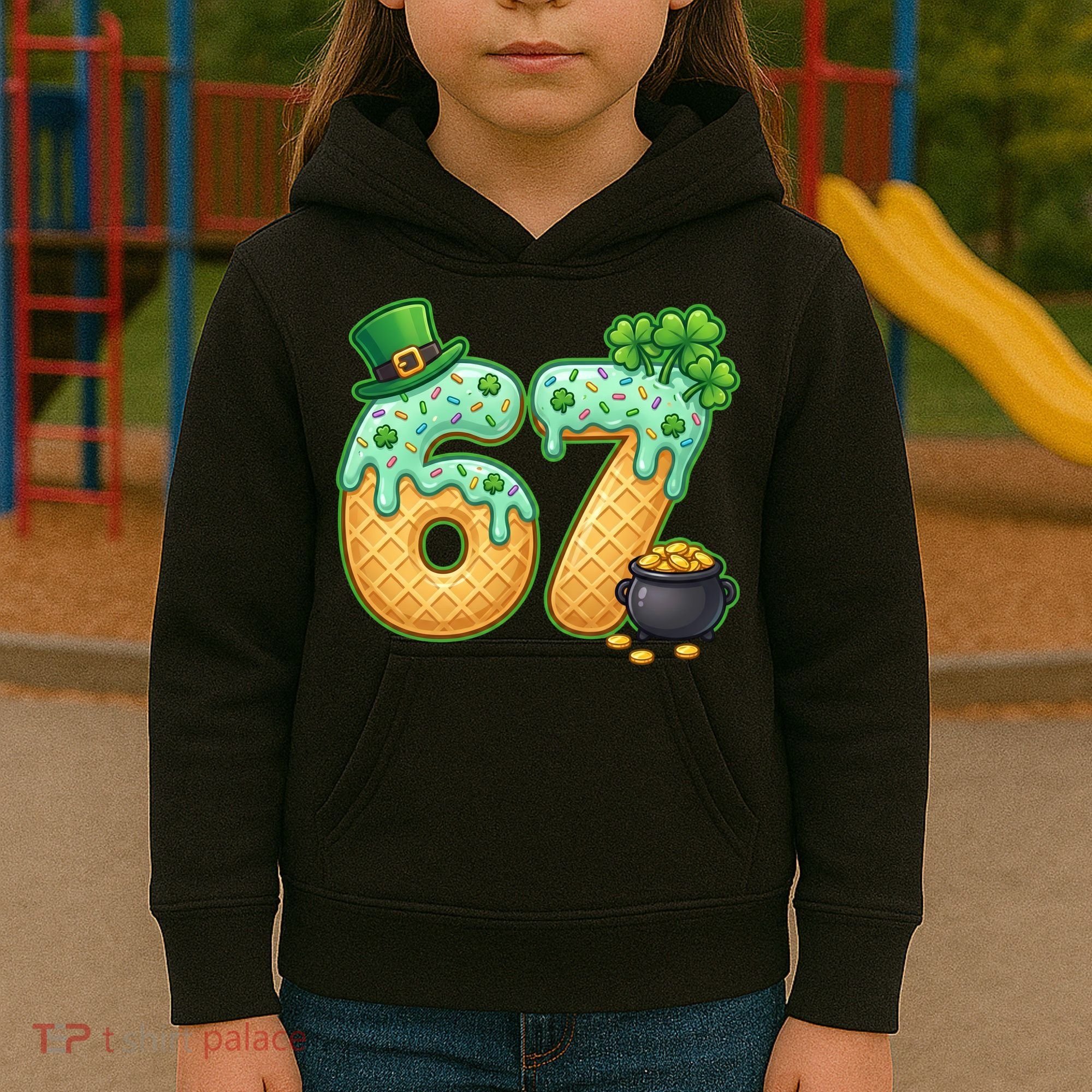67 St Patricks Day 6-7 Meme Donut Ice Cream Drip Kids Hoodie