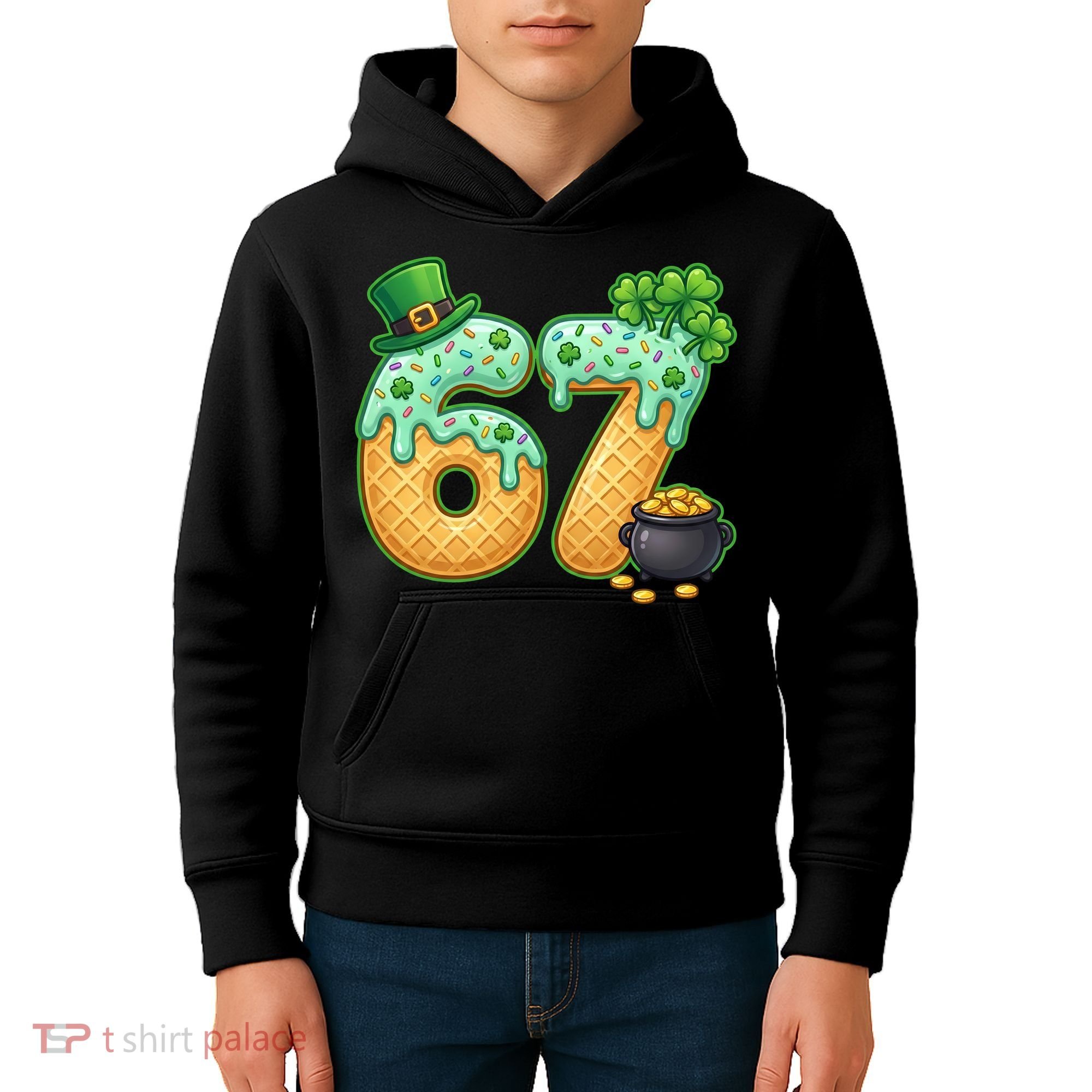67 St Patricks Day 6-7 Meme Donut Ice Cream Drip Kids Hoodie