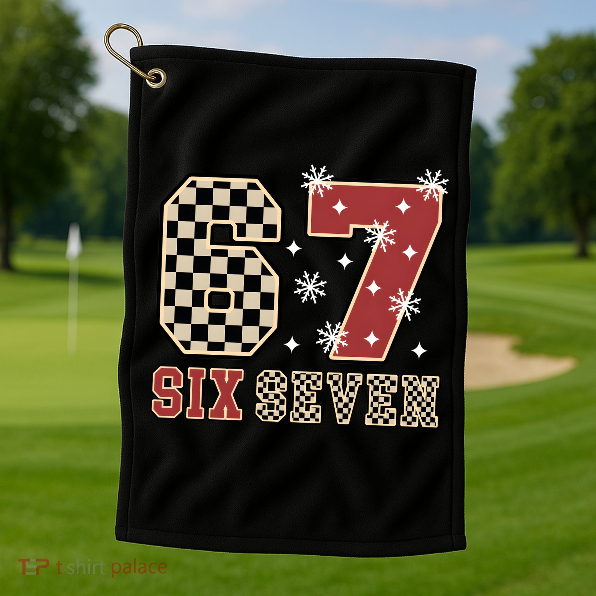 67 Six Seven Number Meme Funny Festive Christmas Golf Towel