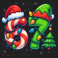 67 Six Seven 6-7 Meme Christmas Funny Beanie thumb 2