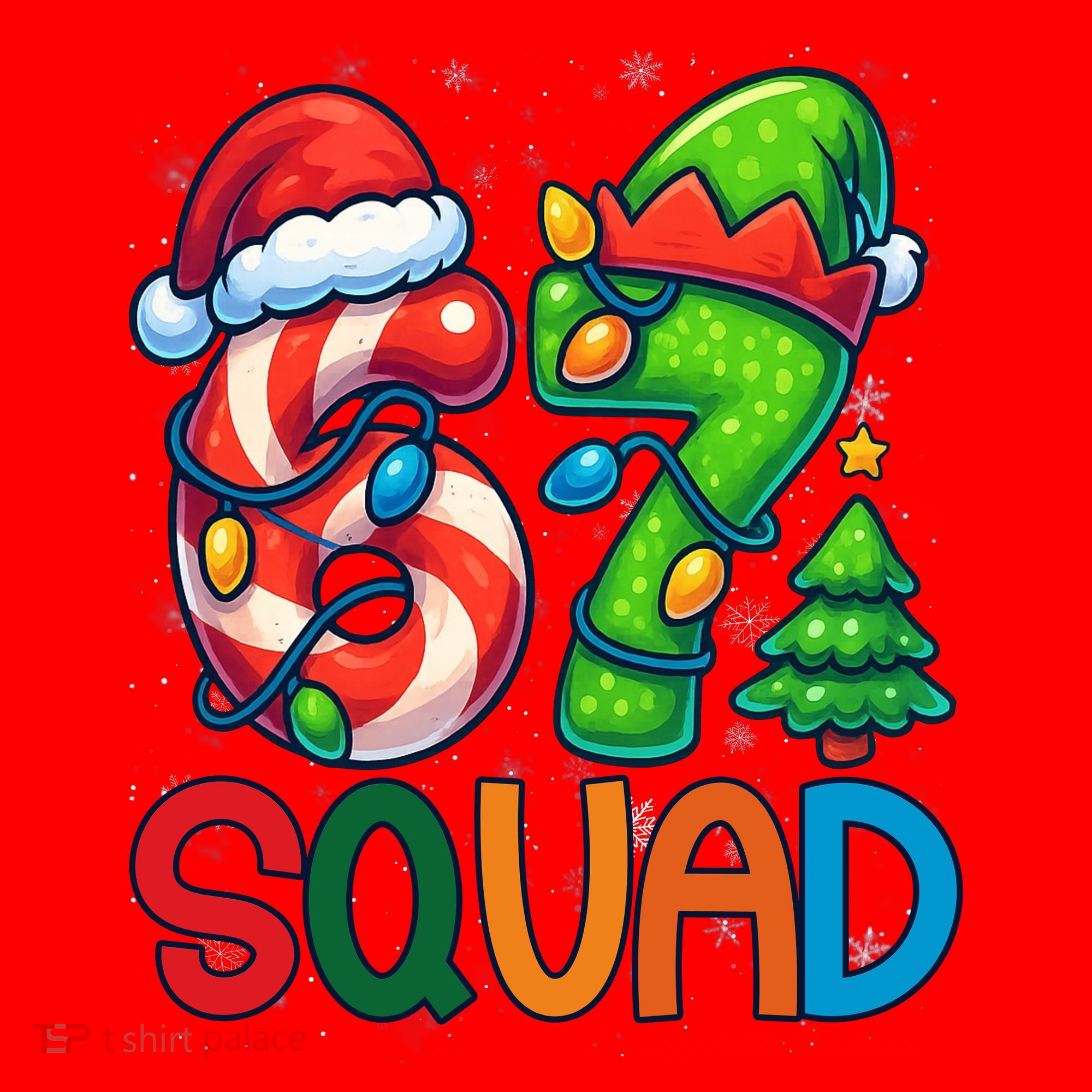 67 Six Seven 6-7 Squad Meme Christmas Funny Santa Hat