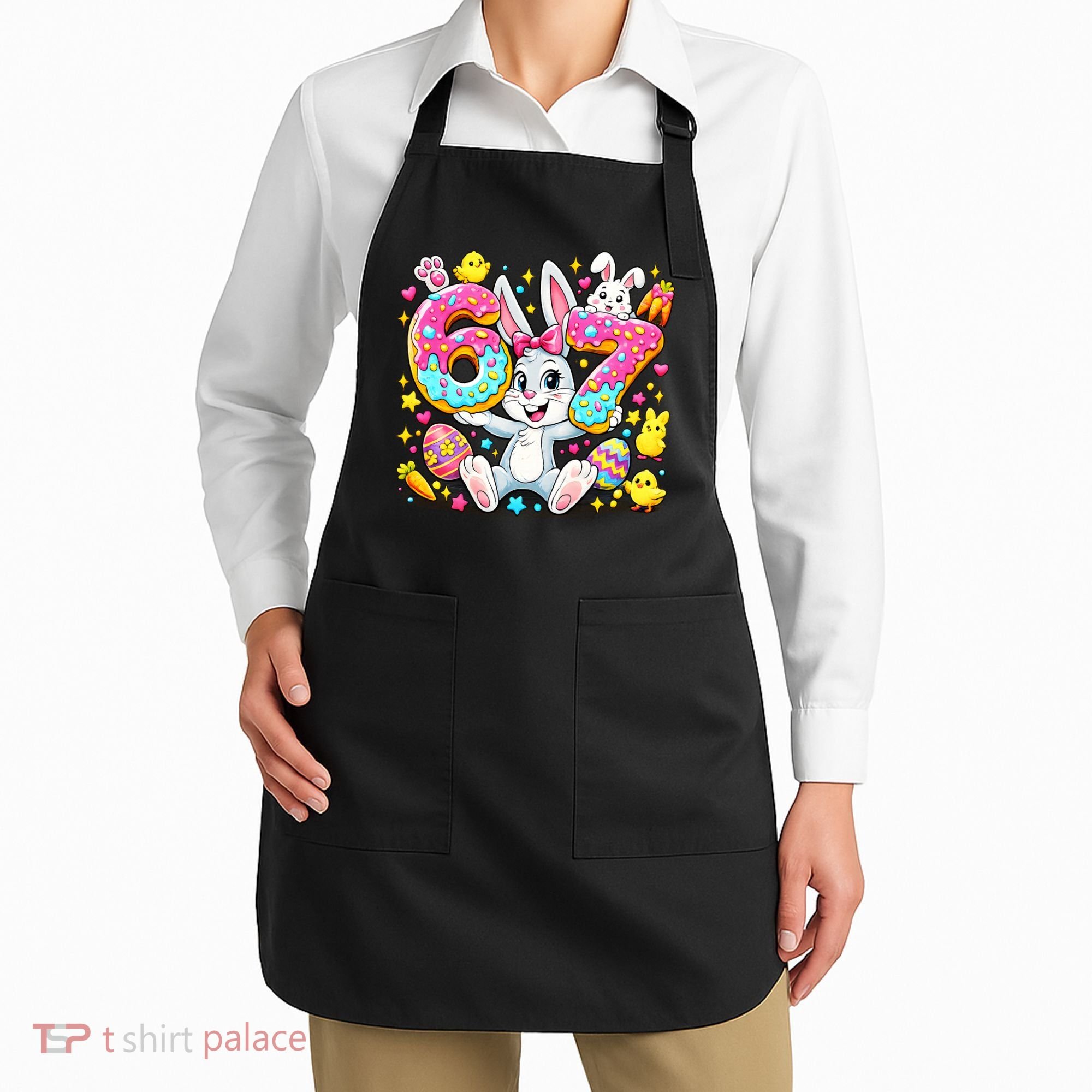 67 Six Seven Meme 6-7 Cute Rabbit Bunny Easter Apron