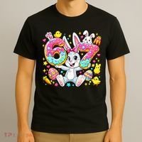 67 Six Seven Meme 6-7 Cute Rabbit Bunny Easter T-Shirt thumb 3