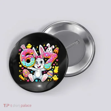 67 Six Seven Meme 6-7 Cute Rabbit Bunny Easter Button