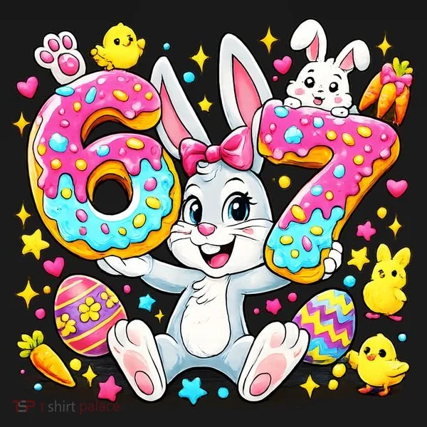 67 Six Seven Meme 6-7 Cute Rabbit Bunny Easter Women's T-Shirt