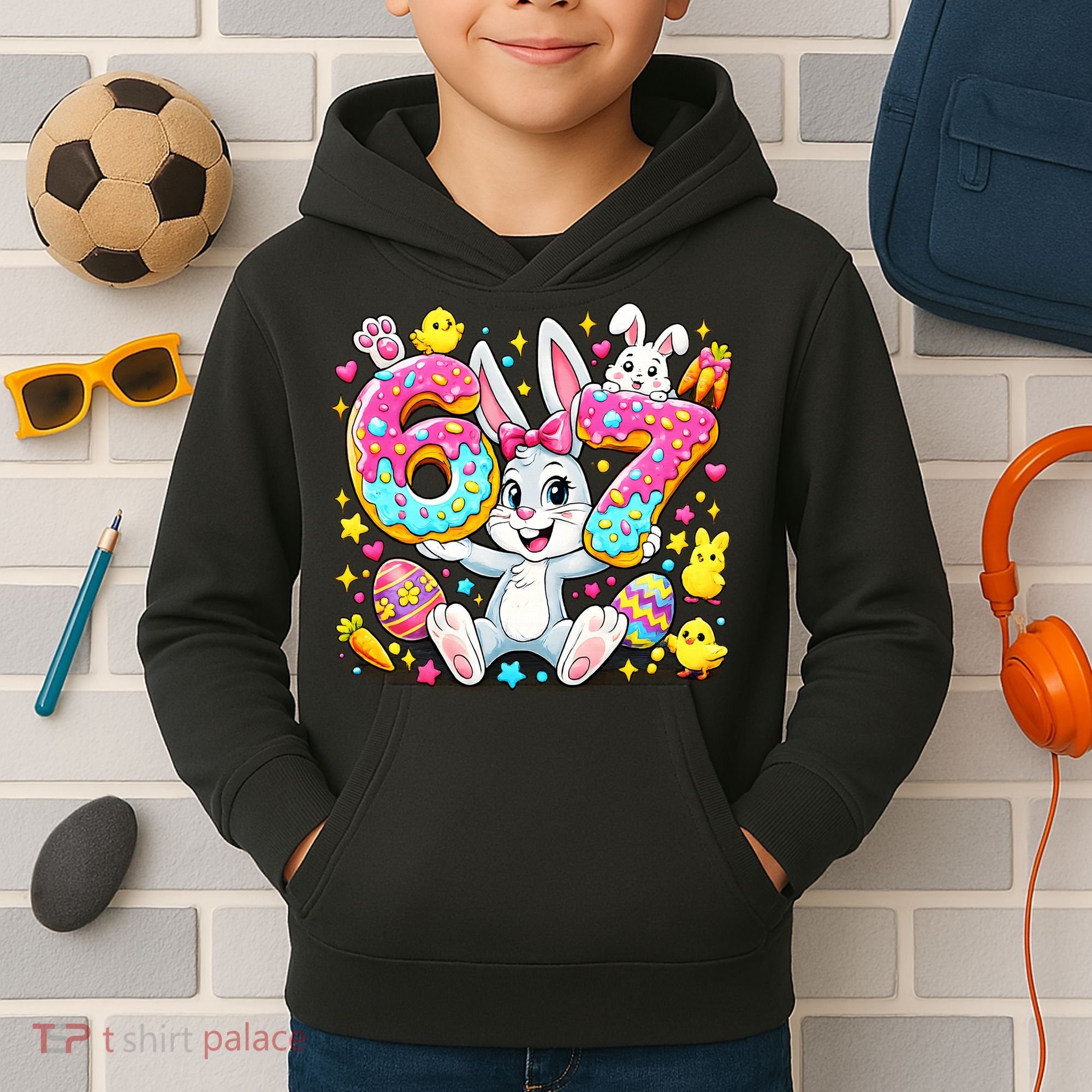 67 Six Seven Meme 6-7 Cute Rabbit Bunny Easter Kids Hoodie