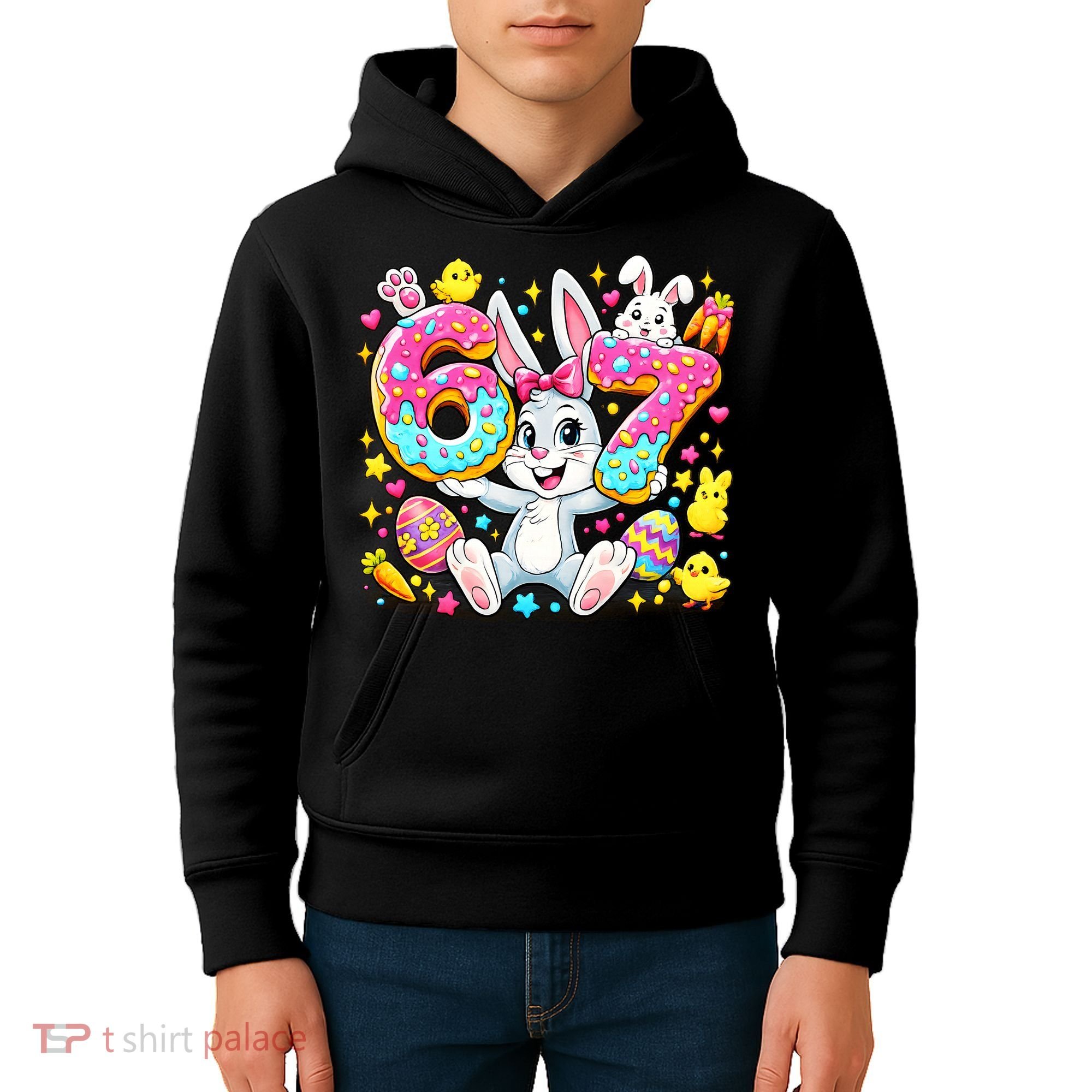 67 Six Seven Meme 6-7 Cute Rabbit Bunny Easter Kids Hoodie