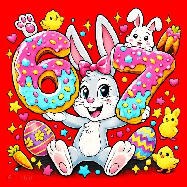 67 Six Seven Meme 6-7 Cute Rabbit Bunny Easter Santa Hat
