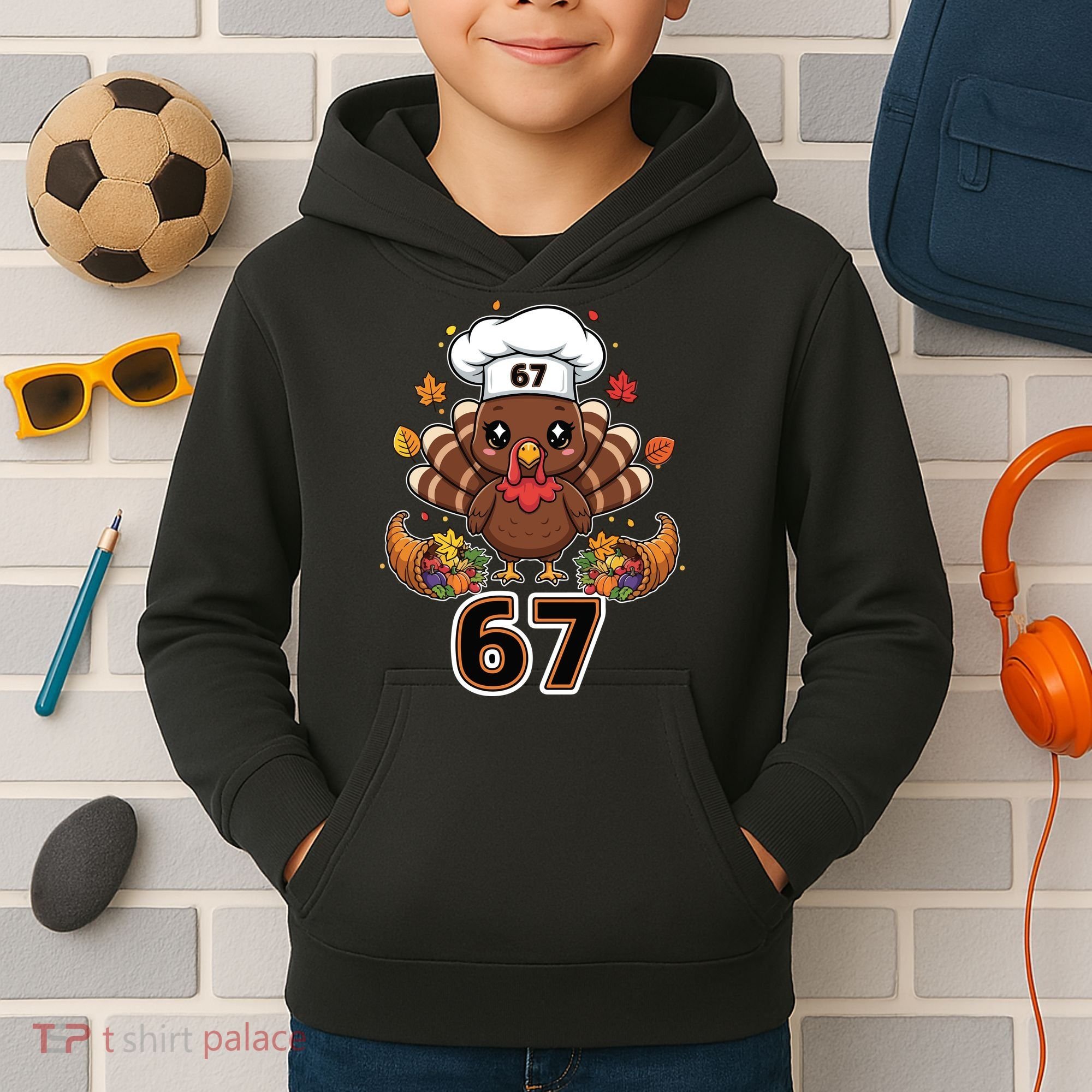 67 Thanksgiving Funny Turkey Meme Kids Hoodie