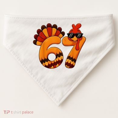 67 Thanksgiving Funny Turkey Sixty Seven Meme USA-Made Doggie Bandana