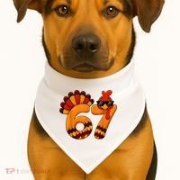 67 Thanksgiving Funny Turkey Sixty Seven Meme USA-Made Doggie Bandana thumb 1