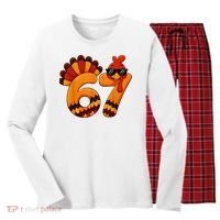 67 Thanksgiving Funny Turkey Sixty Seven Meme Women's Long Sleeve Flannel Pajama Set  thumb 0