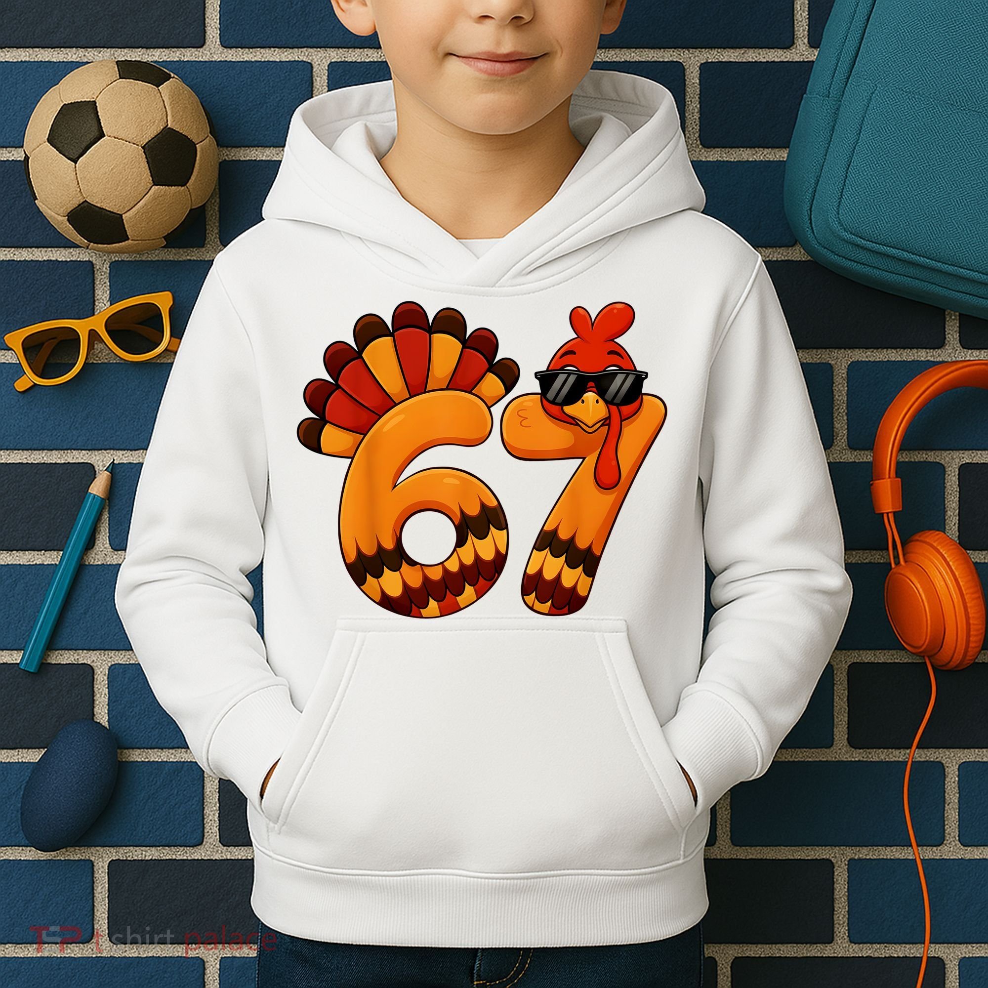 67 Thanksgiving Funny Turkey Sixty Seven Meme Kids Hoodie