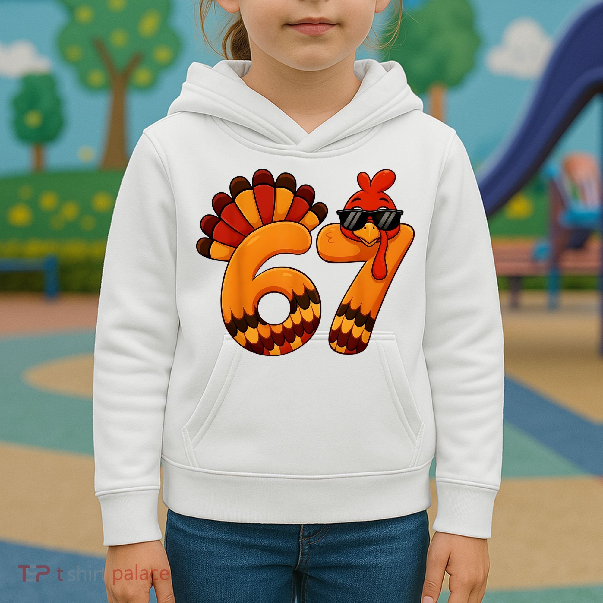 67 Thanksgiving Funny Turkey Sixty Seven Meme Kids Hoodie