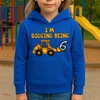 6th Birthday I'm Digging Being Six Kids Hoodie thumb 3