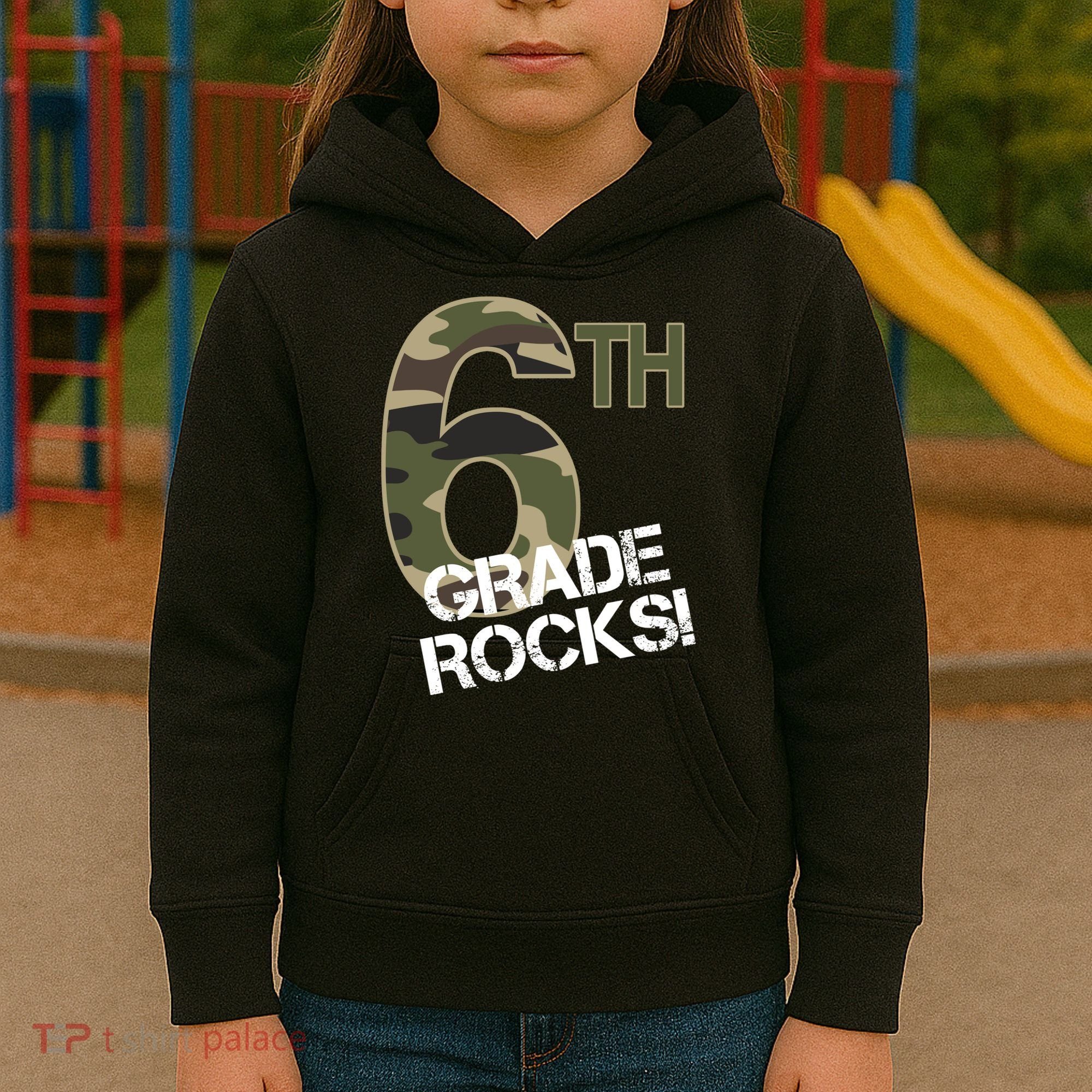 6th Grade Rocks Camo Kids Hoodie