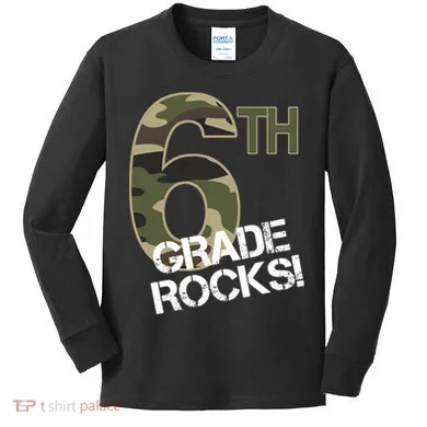 6th Grade Rocks Camo Kids Long Sleeve Shirt