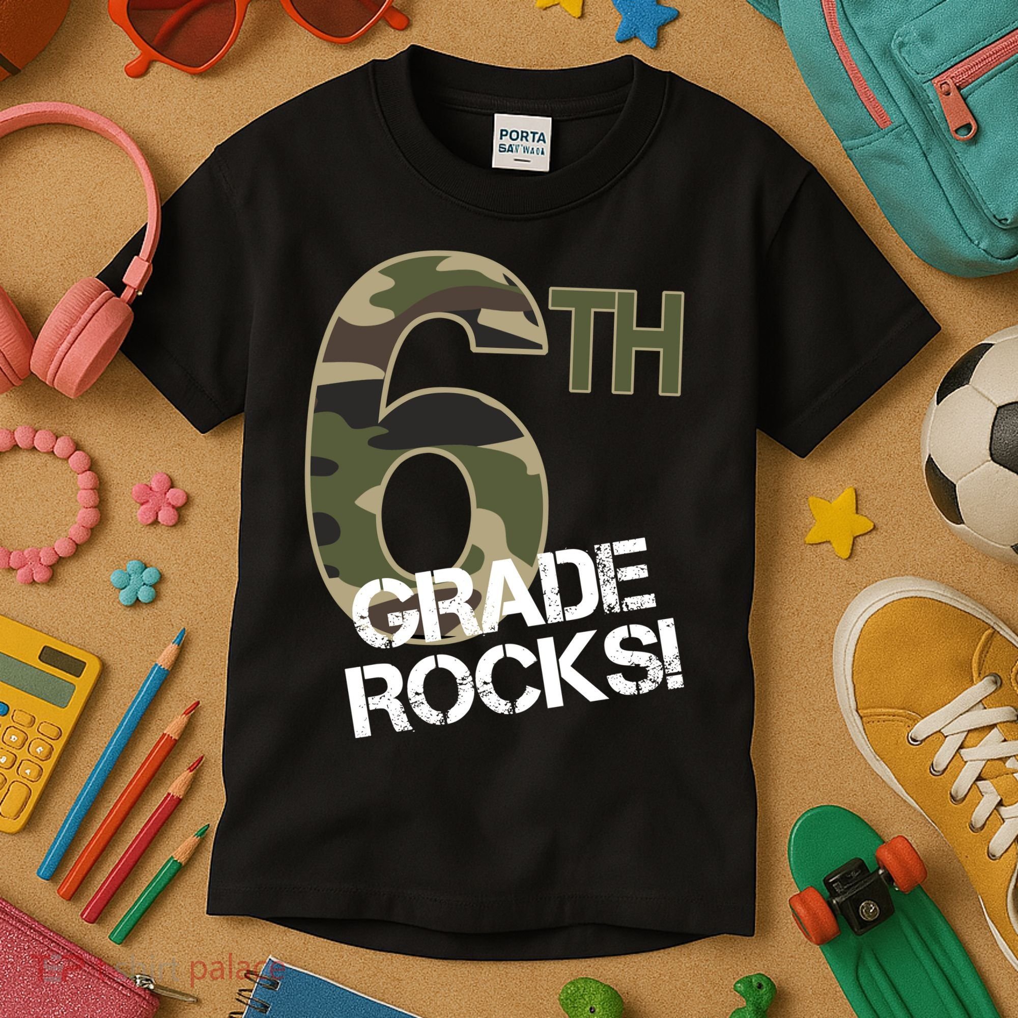 6th Grade Rocks Camo Kids T-Shirt