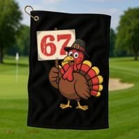 67 Turkey Thanksgiving Meme Funny Sixty Seven Golf Towel thumb 1