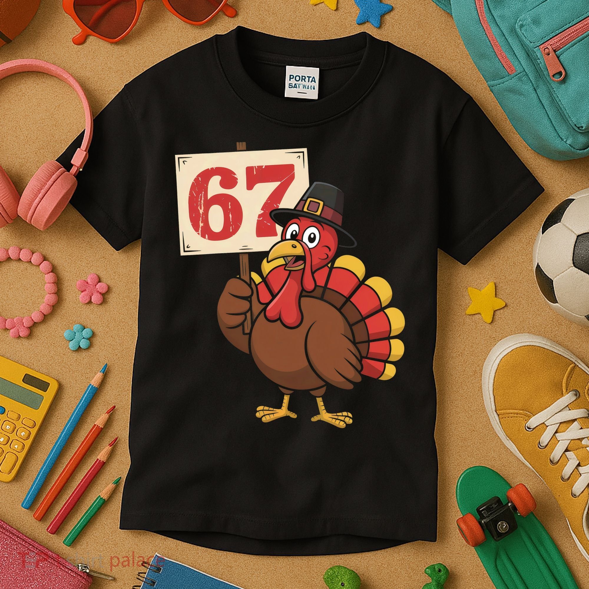 67 Turkey Thanksgiving Meme Funny Sixty Seven Kids T-Shirt